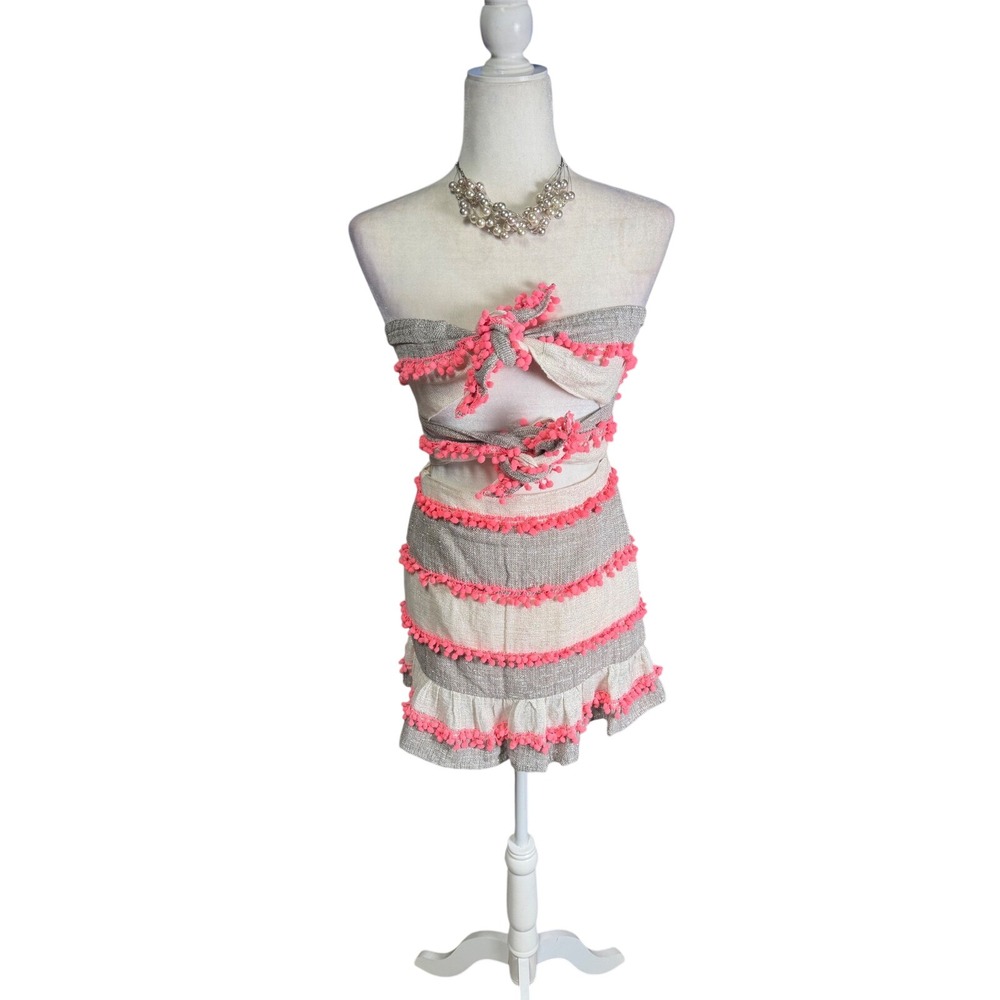 Tularosa Pom Trim Strapless Mini Dress Size S
